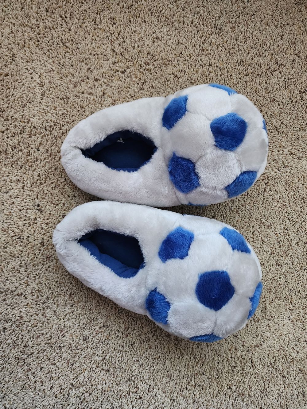 Plush Blue & Gray Soccer Ball Mens Large Slippers